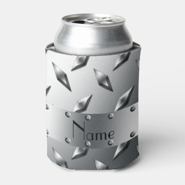 Personalized with your name diamond plate steel can cooler (Can Front)