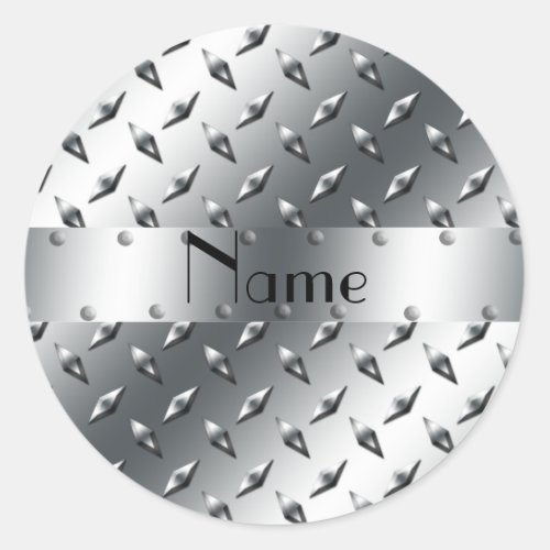 Personalized with your name diamond plate steel classic round sticker