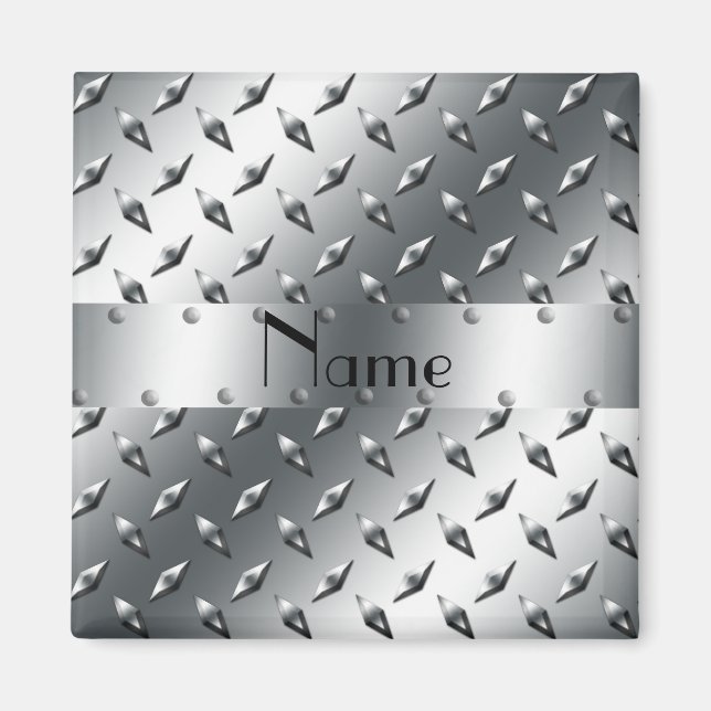 Personalized with your name diamond plate steel magnet (Front)