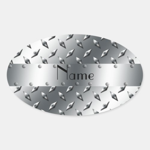 Personalized with your name diamond plate steel oval sticker