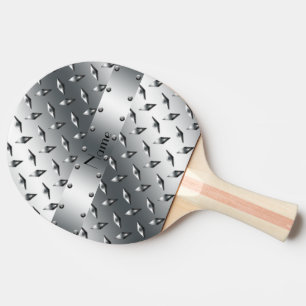 Personalized with your name diamond plate steel Ping-Pong paddle