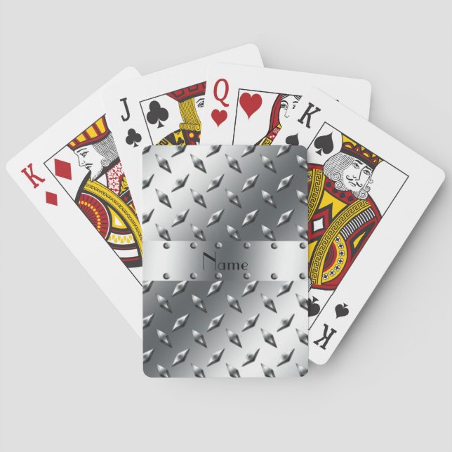 Personalized with your name diamond plate steel poker cards (Back)