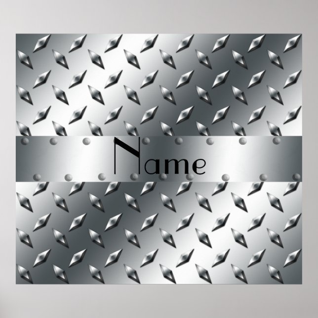 Personalized with your name diamond plate steel poster (Front)