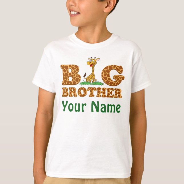 Personalized With Your Name Giraffe Big Brother T-Shirt (Front)