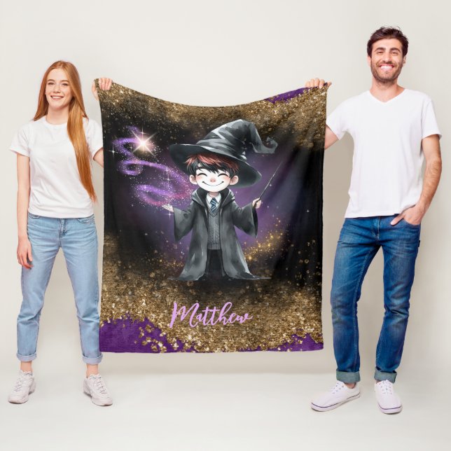Personalized Wizard Boy Son Birthday Gift Magical Fleece Blanket (In Situ)
