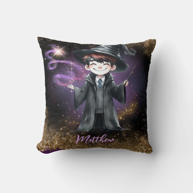 Personalized Wizard Boy Son Birthday Gift Magical Throw Pillow (Front)