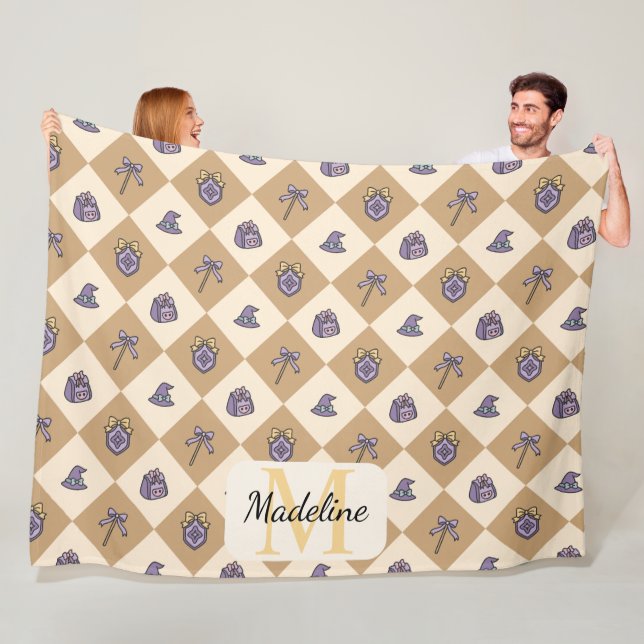 Personalized Wizard School Gold Monogram Name Fleece Blanket (In Situ)