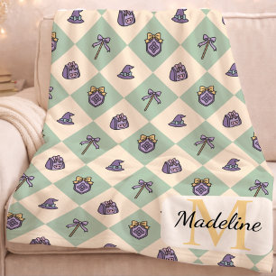 Personalized Wizard School Monogram Name Green Fleece Blanket