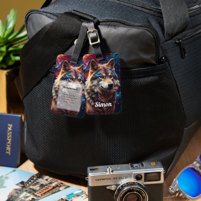 Personalized Wolf Galaxy  Luggage Tag (Front & Back)