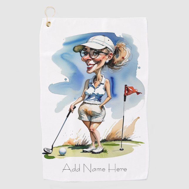 Personalized Woman Golfer Golf Towel (Front)