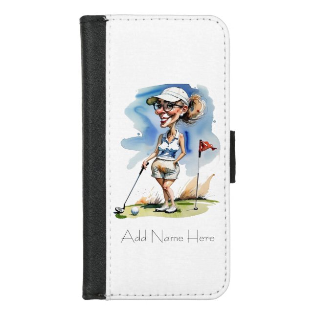 Personalized Woman Golfer iPhone Wallet Case (Front)