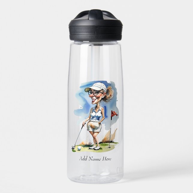 Personalized Woman Golfer Water Bottle (Front)