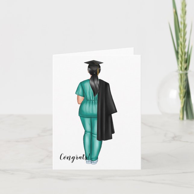 Personalized Woman in Scrubs Graduation Card (Front)