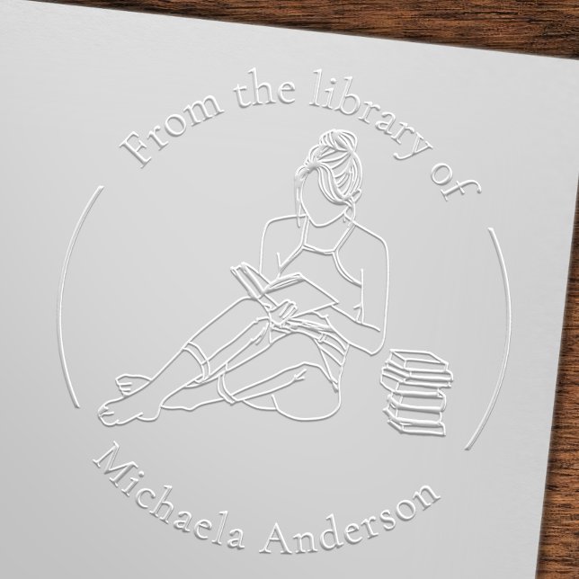 Personalized Woman Reading Ex Libris Book Embosser (Creator Uploaded)