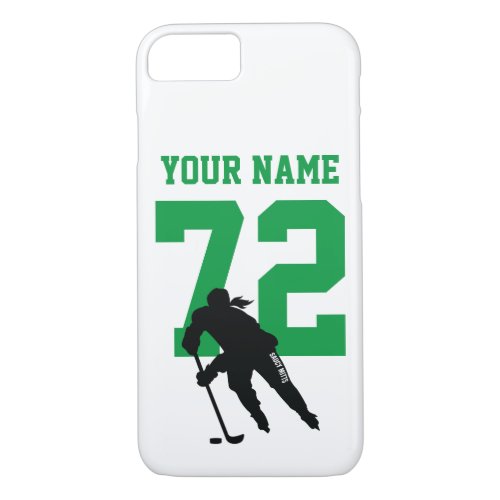 Personalized Women Hockey Player Name Number Green iPhone 87 Case