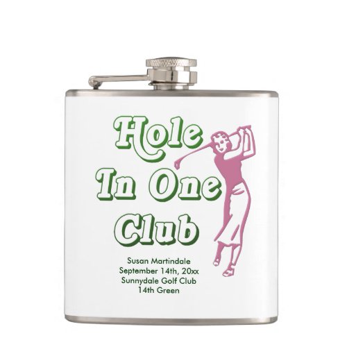 Personalized Womens Golf Hole in One Memento Hip Flask