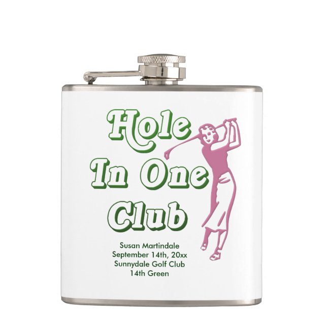 Personalized Womens Golf Hole in One Memento Hip Flask (Front)