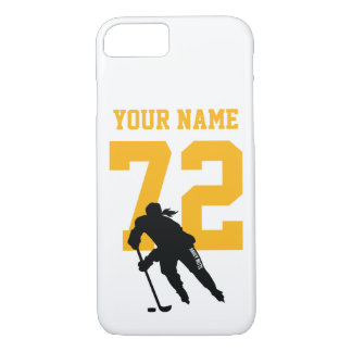 Personalized Womens Hockey Player Name Number Gold iPhone 8/7 Case
