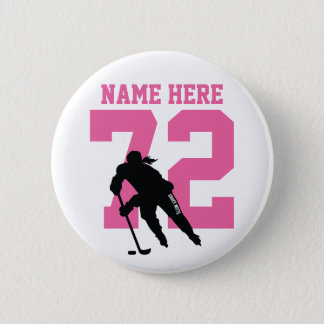 Personalized Womens Hockey Player Name Number Pink Button