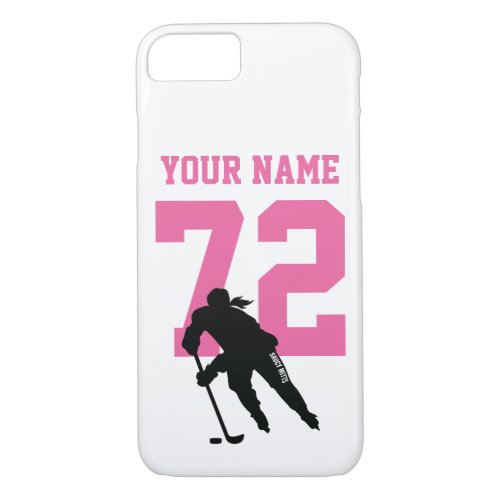 Personalized Womens Hockey Player Name Number Pink iPhone 87 Case