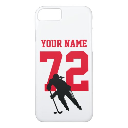 Personalized Womens Hockey Player Name Number Red iPhone 87 Case