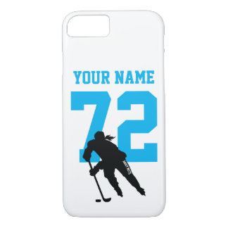 Personalized Womens Hockey Player Name Number teal iPhone 8/7 Case