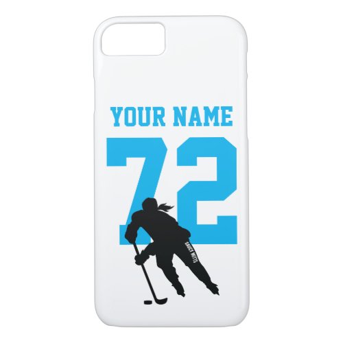 Personalized Womens Hockey Player Name Number teal iPhone 87 Case