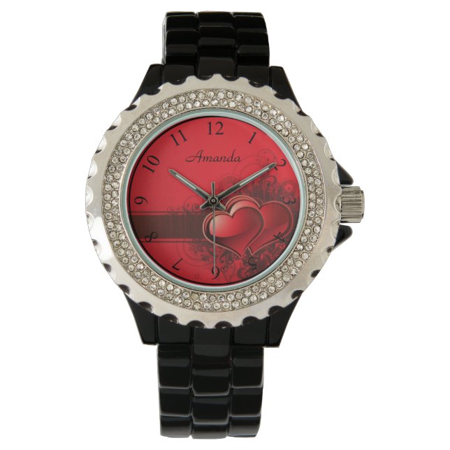 Personalized Women's Rhinestone White Enamel Watch (Front)
