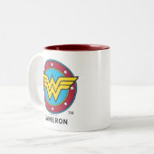 Personalized  Wonder Woman | Circle & Stars Logo Two-Tone Coffee Mug (Front Left)