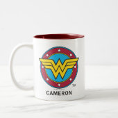 Personalized  Wonder Woman | Circle & Stars Logo Two-Tone Coffee Mug (Left)