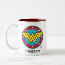 Personalized Wonder Woman | Circle & Stars Logo Two-Tone Coffee Mug