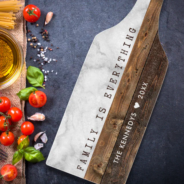Personalized Wood And Marble Quote Family Name Cutting Board
