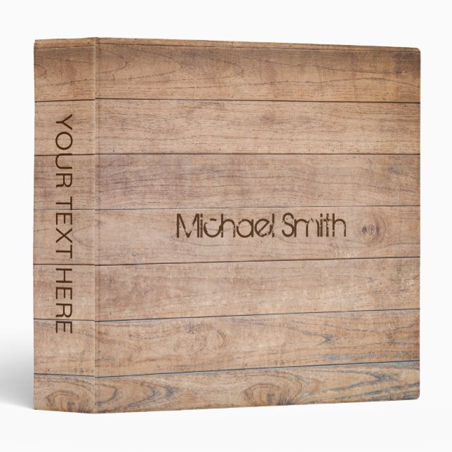Personalized Wood Brown 3 Ring Binder (Front/Spine)