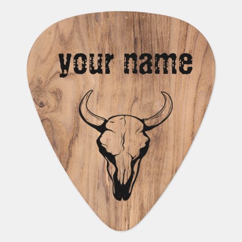 Personalized Wood Bull Skull Name Pick Burn Stamp