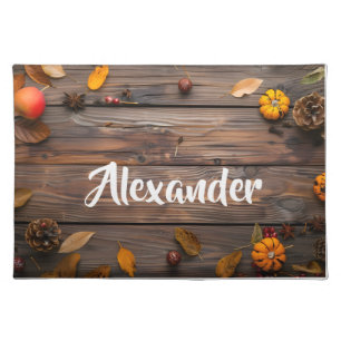Personalized Wood  Fall Leaves Thanksgiving Table  Cloth Placemat