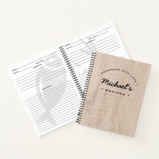 Personalized Wood grain Homemade with Love Recipe Notebook (Inside)