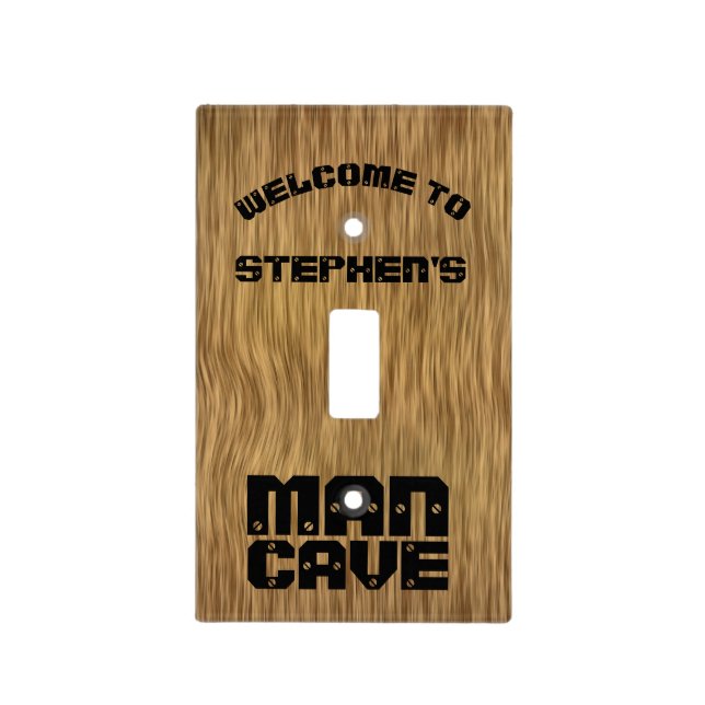 Personalized Wood Grain Man Cave Light Switch Cover (Front)