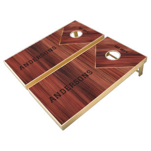 Personalized Wood Grain Texture Print Cornhole Set