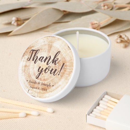 Personalized Wood Grain Wood Slice Rustic Wedding Mini Candle Favors