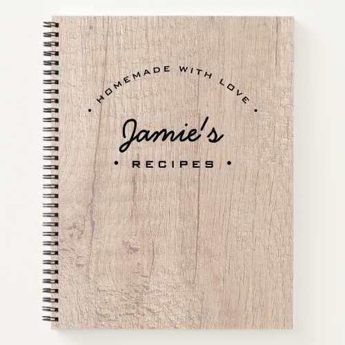 Personalized Wood Homemade with Love Recipe Quote Notebook