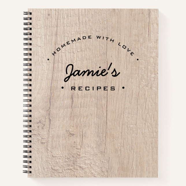 Personalized Wood Homemade with Love Recipe Quote Notebook (Front)