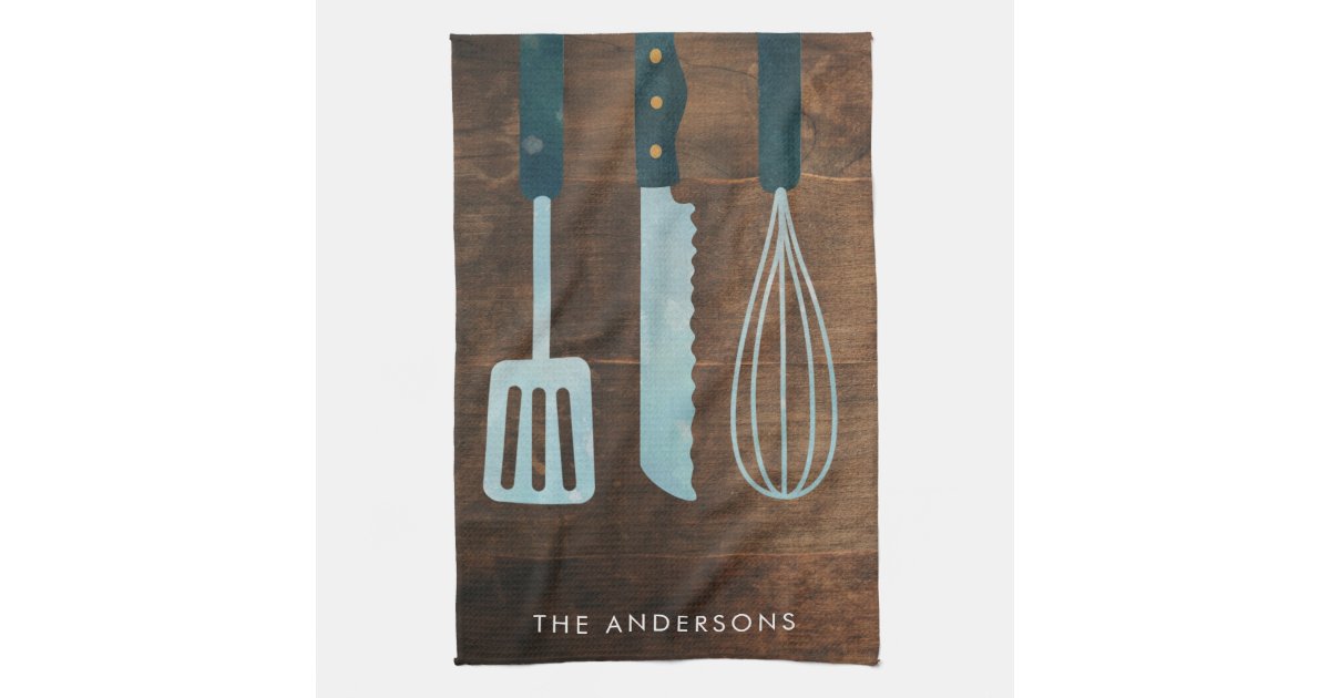 Dish Towel With Kitchen Utensils and Name Name Kitchen Towel Custom Tea  Towel Kitchen Decor Personalized Gift Spatula Whisk 