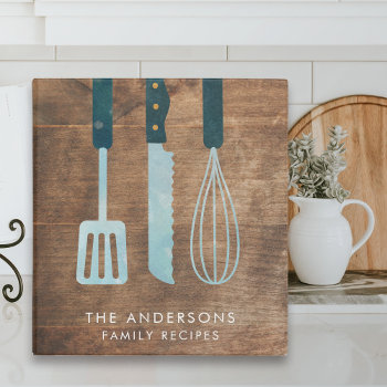 Personalized Wood Kitchen Utensils Recipe 3 Ring Binder by rememberwhen_ at Zazzle