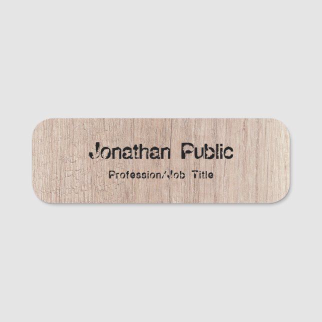 Personalized Wood Look Distressed Text Template Name Tag (Front)