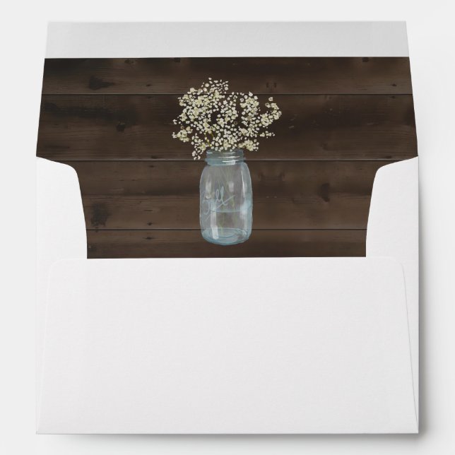 Personalized Wood, Mason Jar, Baby's Breath Liner Envelope (Back (Bottom))