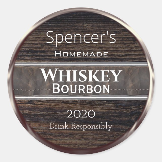 Personalized Wood, Metal & Leather Classic Round Sticker (Front)