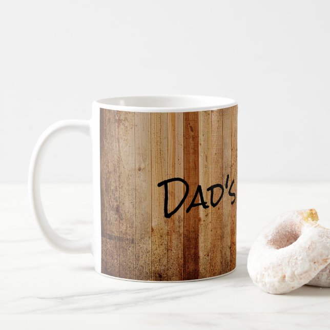 Personalized Wood Rustic Country Brown Black Dad's Coffee Mug (With Donut)