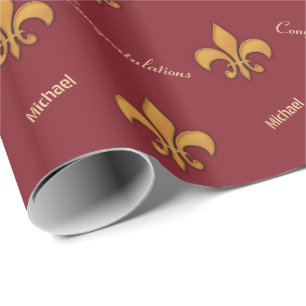 Personalized Wood Style Fleur de Lis Wrapping Paper