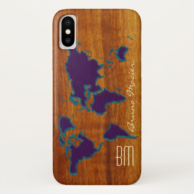 personalized wood worldmap Case-Mate iPhone case (Back)