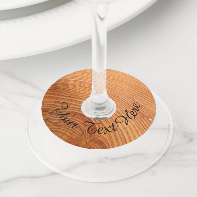 Personalized Wooden Effect Wine Glass Tags (Close Up)